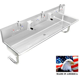 Stainless Steel Sink, 3 Station w/Manual Faucets, Round Legs 72"L X 20"W X 8"D