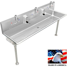 Stainless Steel Sink, 3 Station w/Manual Faucets, Straight Legs 72"L X 20"W X 8"D
