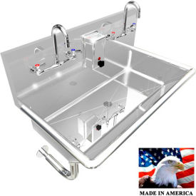 Commercial Stainless Steel Sink, 2 Users w/Manual Faucets, Wall Mounted 36"L X 20"W X 8"D