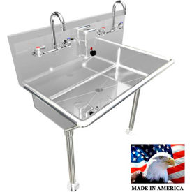 Commercial Stainless Steel Sink, 2 User w/Manual Faucets Straight Legs 36"L X 20"W X 8"D
