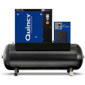 Quincy Rotary Screw Air Compressor w/Dryer, 15 HP, 120 Gal, Horizontal, 200/208/460 V