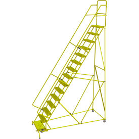 Serrated 24"W 15 Step Steel Rolling Ladder, 10"D Top Step - KDSR115242-Y