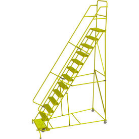 Serrated 24"W 13 Step Steel Rolling Ladder, 10"D Top Step
