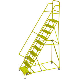 Serrated 24"W 10 Step Steel Rolling Ladder, 10"D Top Step