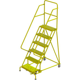 24"W 6 Step Steel Rolling Ladder, 10"D Top Step