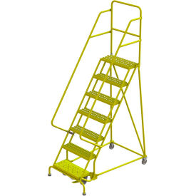 Serrated 24"W 7 Step Steel Rolling Ladder, 10"D Top Step