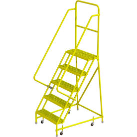 Serrated 24"W 5 Step Steel Rolling Ladder, 10"D Top Step