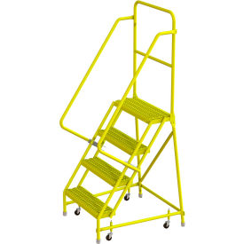 Serrated 24"W 4 Step Steel Rolling Ladder, 10"D Top Step - KDSR104242-Y