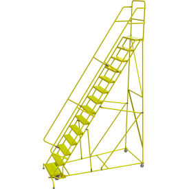 Perforated 24"W 14 Step Steel Rolling Ladder, 10"D Top Step