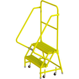 Serrated 24"W 2 Step Steel Rolling Ladder, 10"D Top Step - KDSR102242-Y