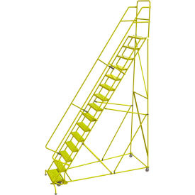 Perforated 24"W 15 Step Steel Rolling Ladder, 10"D Top Step