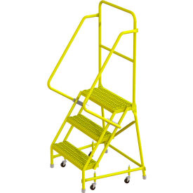 Serrated 24"W 3 Step Steel Rolling Ladder, 10"D Top Step
