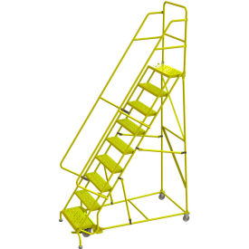 Perforated 24"W 9 Step Steel Rolling Ladder, 10"D Top Step