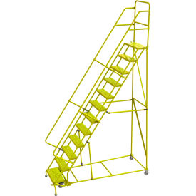 Perforated 24"W 12 Step Steel Rolling Ladder, 10"D Top Step