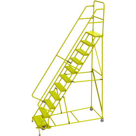 Perforated 24"W 11 Step Steel Rolling Ladder, 10"D Top Step