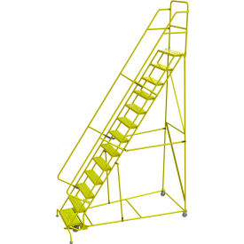 Perforated 24"W 13 Step Steel Rolling Ladder, 10"D Top Step