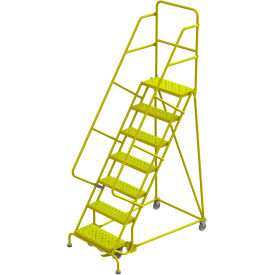 Perforated 24"W 7 Step Steel Rolling Ladder, 10"D Top Step