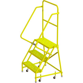 Perforated 24"W 3 Step Steel Rolling Ladder, 10"D Top Step