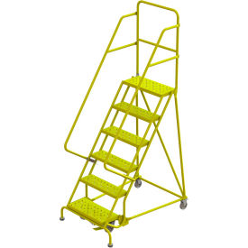 Perforated 24"W 6 Step Steel Rolling Ladder, 10"D Top Step - KDSR106246-Y