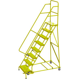 Perforated 24"W 8 Step Steel Rolling Ladder, 10"D Top Step