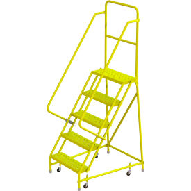 Perforated 24"W 5 Step Steel Rolling Ladder, 10"D Top Step