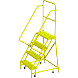 Perforated 24"W 4 Step Steel Rolling Ladder, 10"D Top Step