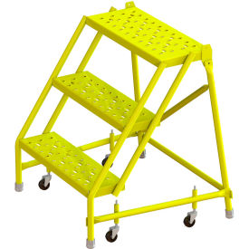 Perforated 24"W 3 Step Steel Rolling Ladder, 10"D Top Step