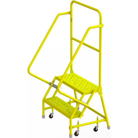Perforated 24"W 2 Step Steel Rolling Ladder, 10"D Top Step