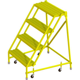 Serrated 24"W 4 Step Steel Rolling Ladder, 10"D Top Step - KDSR004242-Y