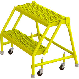 Serrated 24"W 2 Step Steel Rolling Ladder, 10"D Top Step - KDSR002242-Y