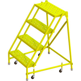Perforated 24"W 4 Step Steel Rolling Ladder, 10"D Top Step