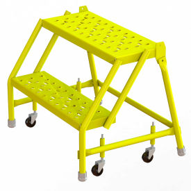Perforated 24"W 2 Step Steel Rolling Ladder, 10"D Top Step