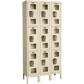 3-Tier 9 Door Clear View Locker, 36"W x 18"D x 78"H, Tan, Unassembled