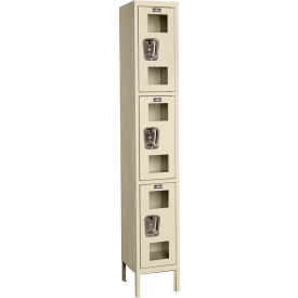 3-Tier 3 Door Clear View Locker, 12"W x 18"D x 78"H, Tan, Unassembled