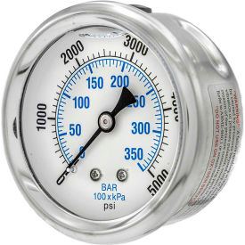 2 1/2" Pressure Gauge, Liquid Filled, 5000 PSI, SS Case, Center Back Mount