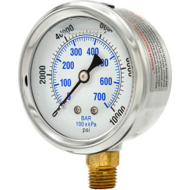 2-1/2" Vacuum Gauge, Liquid Filled, 10,000 PSI, Stainless Steel Case, Lower Mount