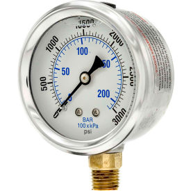 2-1/2" Vacuum Gauge, Liquid Filled, 3000 PSI, Stainless Case, Lower Mount