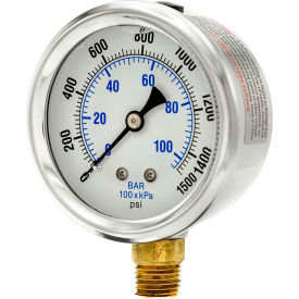 2-1/2" Vacuum Gauge, Liquid Filled, 1500 PSI, Stainless Case, Lower Mount