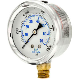 2-1/2" Vacuum Gauge, Liquid Filled, 1000 PSI, Stainless Case, Lower Mount