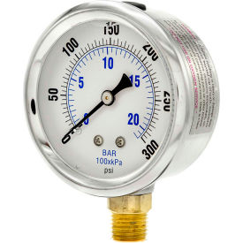 2-1/2" Vacuum Gauge, Liquid Filled, 300 PSI, Stainless Case, Lower Mount