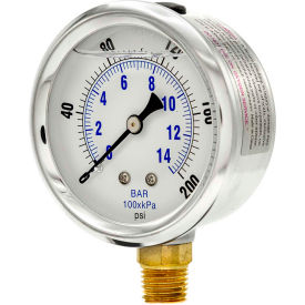2-1/2" Vacuum Gauge, Liquid Filled, 200 PSI, Stainless Case, Lower Mount