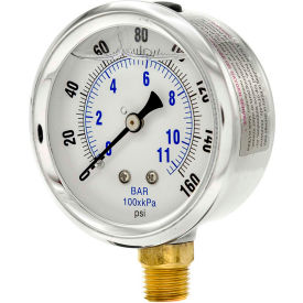 2-1/2" Vacuum Gauge, Liquid Filled, 160 PSI, Stainless Case, Lower Mount