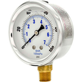 2-1/2" Vacuum Gauge, Liquid Filled, 100 PSI, Stainless Case, Lower Mount