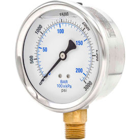4" Pressure Gauge, Liquid Filled, 3000 PSI, Stainless Case, Lower Mount