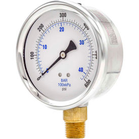 4" Pressure Gauge, Liquid Filled, 600 PSI, Stainless Case, Lower Mount