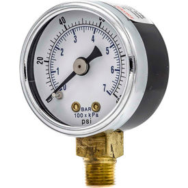 2" Utility Pressure Gauge, Dry Filled, 0/100 PSI Range, Lower Mount