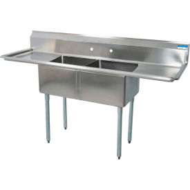 2 Compartment Sink, Stainless Steel, 20L x 20W x 12D bowls, 2 18 Drainboards