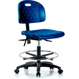 Handle Back Stool, w/ Chrome Foot Ring, Polyurethane, Blue