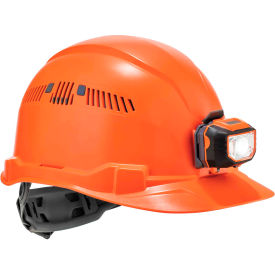 Skullerz 8972LED Hard Hat Cap Style, Ratchet Susp, Vented, LED Light, Class C, Orange