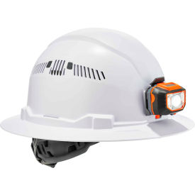 Skullerz 8973LED Hard Hat, Full Brim, Vented, Ratchet Susp, LED Light, Class C, White